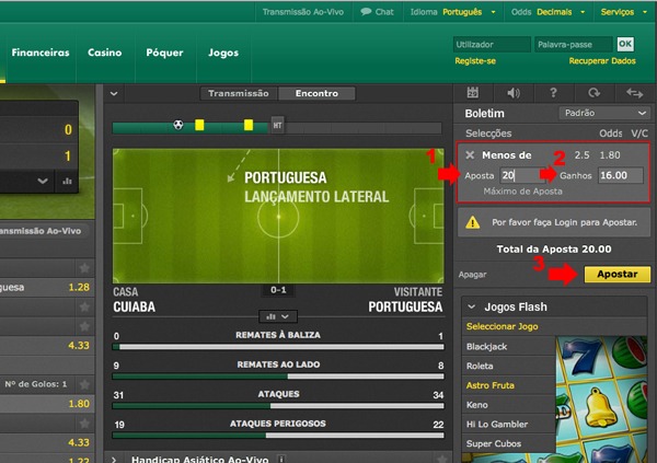 apostas ao vivo Bet365: efectuar aposta