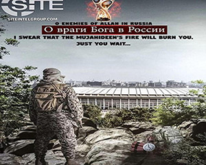 " Inimigos de Allah na Rússia, juro que irão todos arder no fogo de Mujahidin. Apenas esperem.." Diz a terceira imagem publicada pelo grupo terrorista.