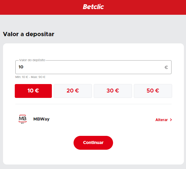 Depósito na Betclic